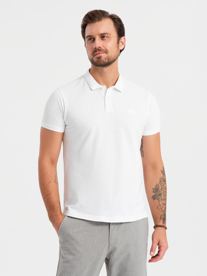 Komplet męskich bawełnianych t-shirtów polo BASIC – czarny/granatowy/biały V1 OM-POBS-0133
