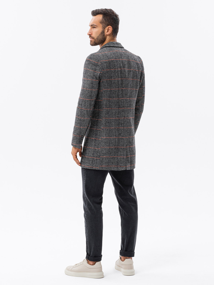 Jednorzędowy płaszcz męski w kratę - czarny V2 C500