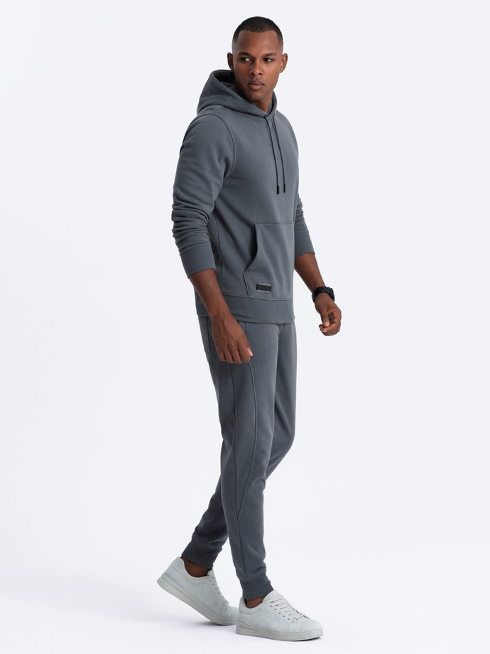 BASIC men's cotton tracksuit set kangaroo sweatshirt + joggers - graphite V11 Z85