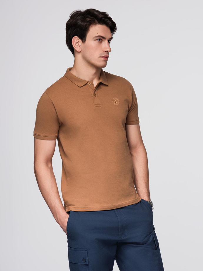 Men's BASIC single color pique knit polo shirt - brown V23 OM-POBS-0100