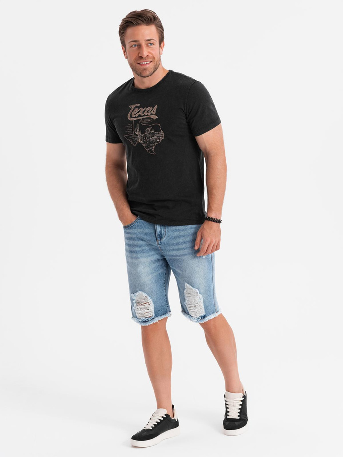 Men's short denim shorts with rips and holes - light blue V2 OM-SRDS-0157