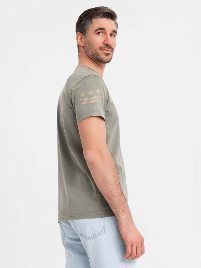 Men's military-style printed cotton T-shirt - light olive V2 OM-TSWT-0202