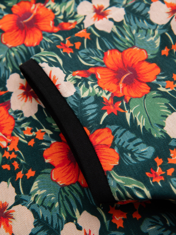 Cotton polo shirt with floral print - black V2 OM-POSS-0149