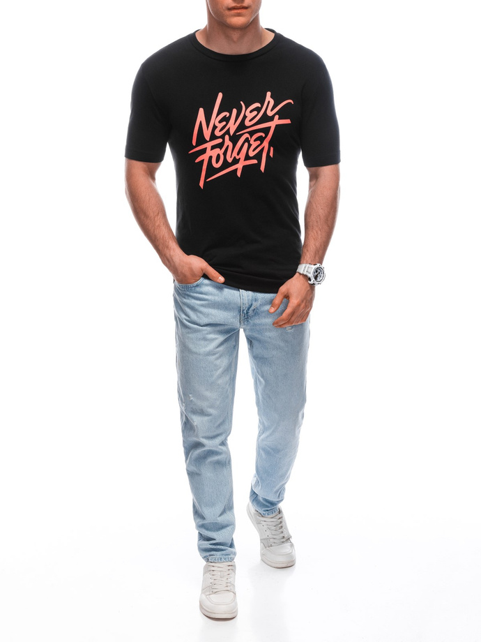 T-shirt męski z nadrukiem S1935 - czarny