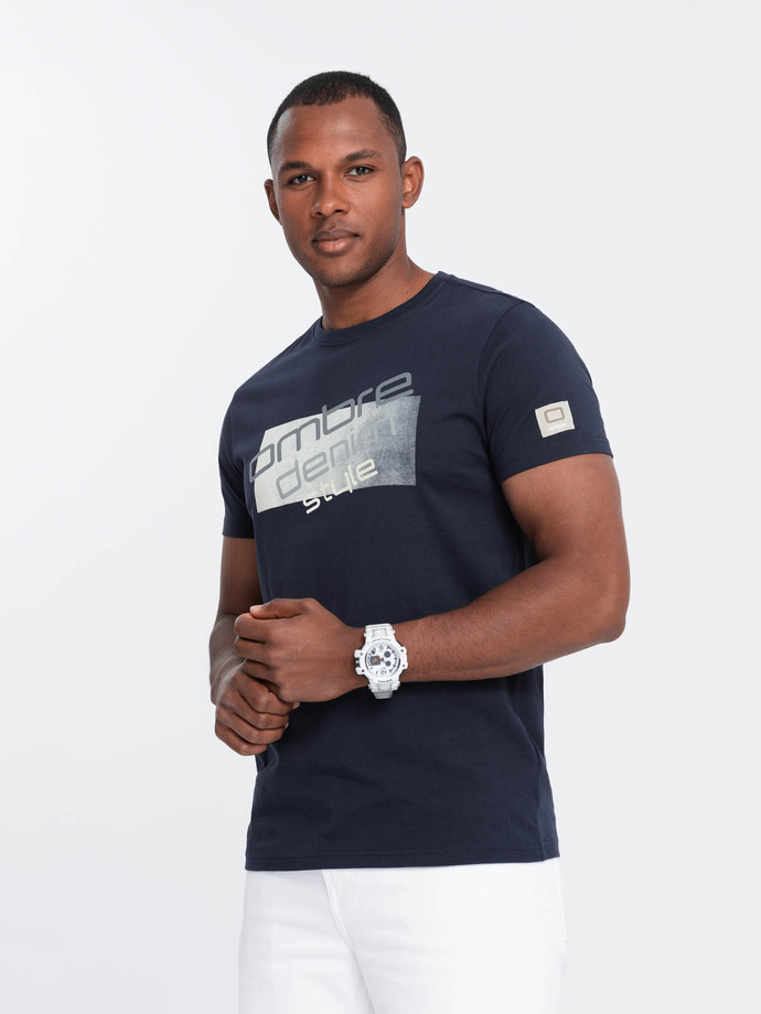 Męski t-shirt bawełniany z logotypem - granatowy V3 OM-TSPT-0139