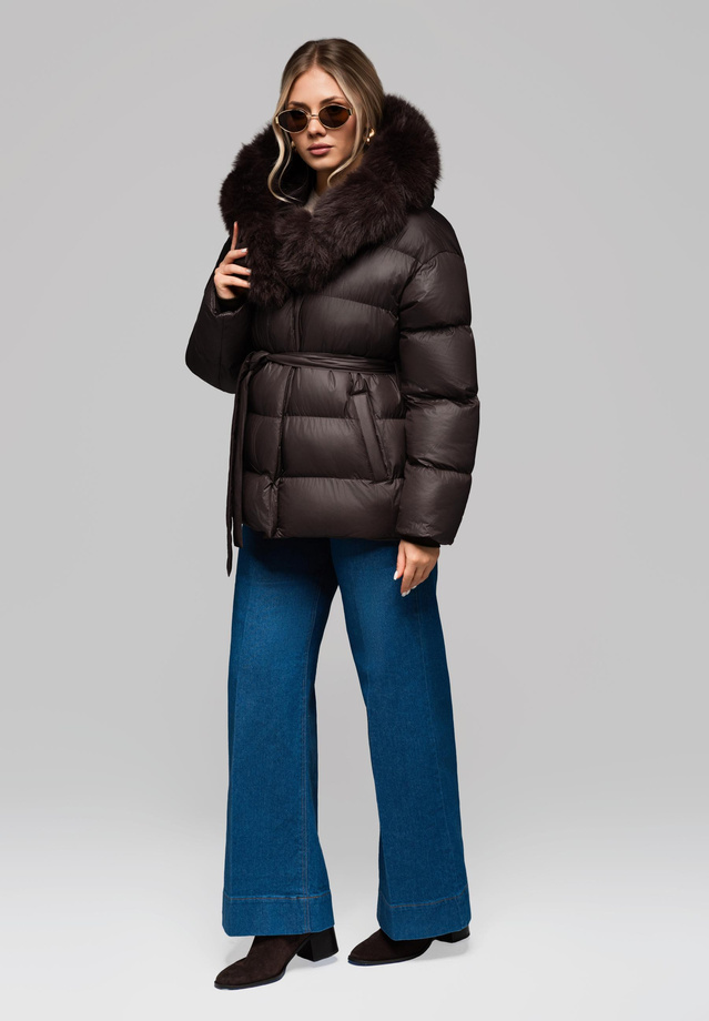 Women's insulated jacket with fur OW-JALP-0103 v3 - brown