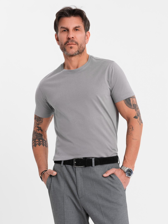 Męski klasyczny bawełniany T-shirt BASIC - szary V3 OM-TSBS-0236