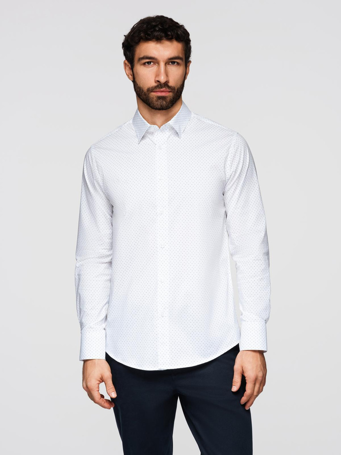 Bawełniana koszula męska w delikatne wzory REGULAR FIT - biała V1 K698