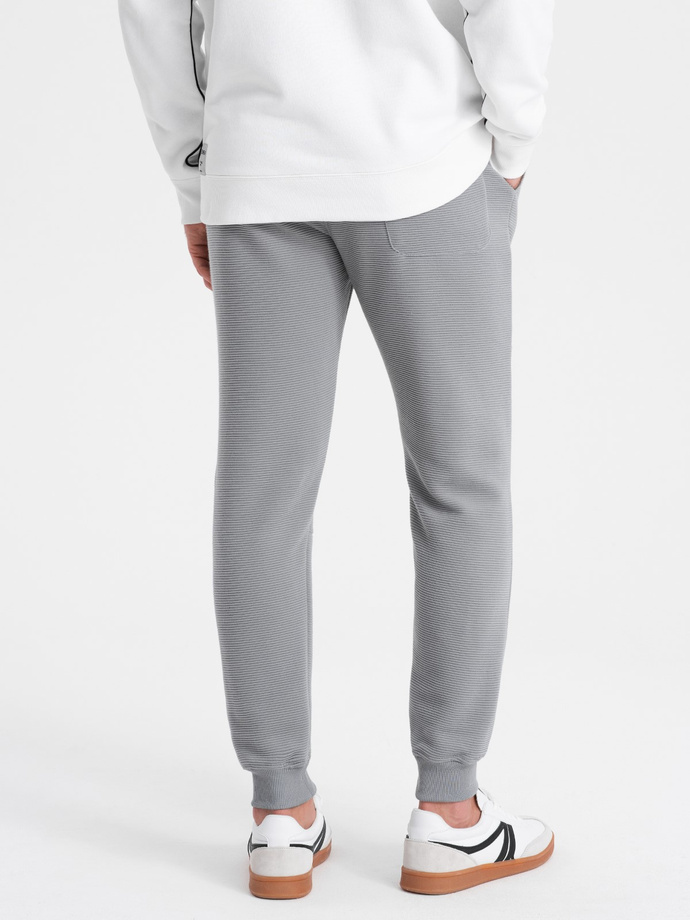 Spodnie dresowe męskie z tkaniny ottoman - szare V5 OM-PASK-0129