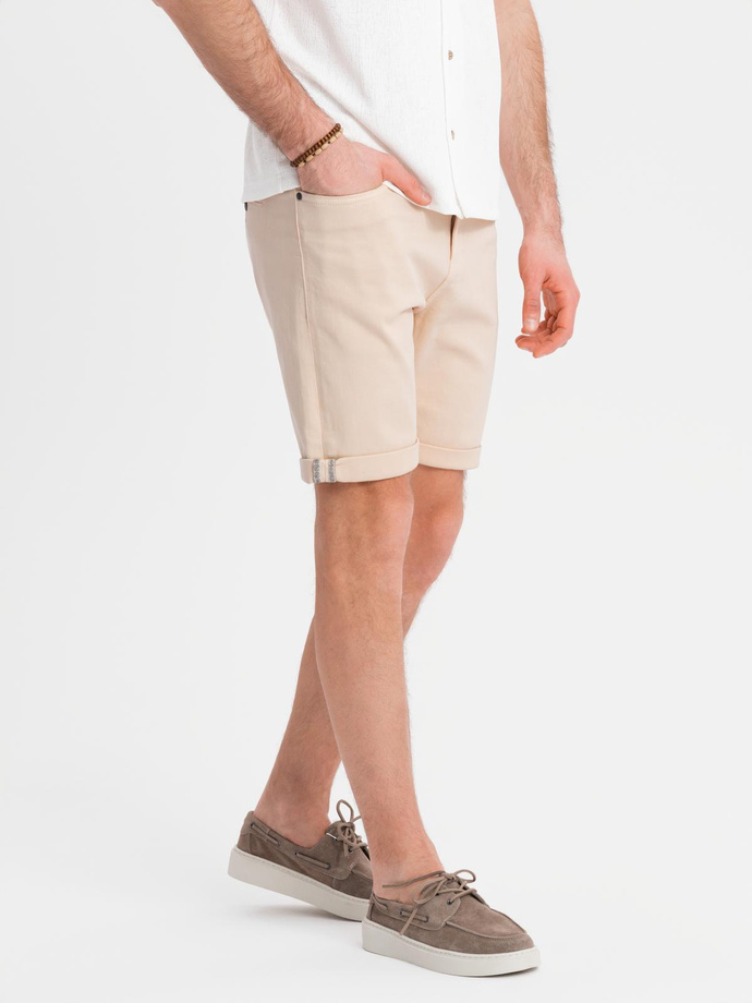 Men's denim classic shorts with rolled up leg - cream V2 OM-SRDS-0162