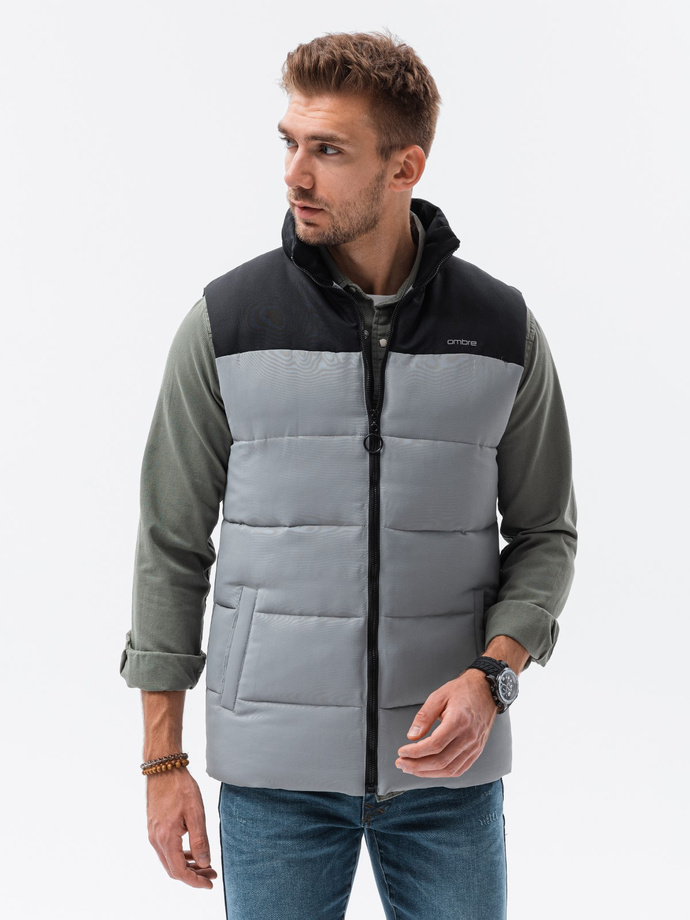 Men's quilted vest - grey V36