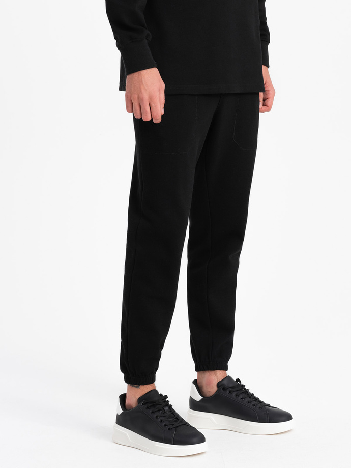 Komplet męski dresowy bluza z kołnierzem polo + spodnie - czarny V8 Z71