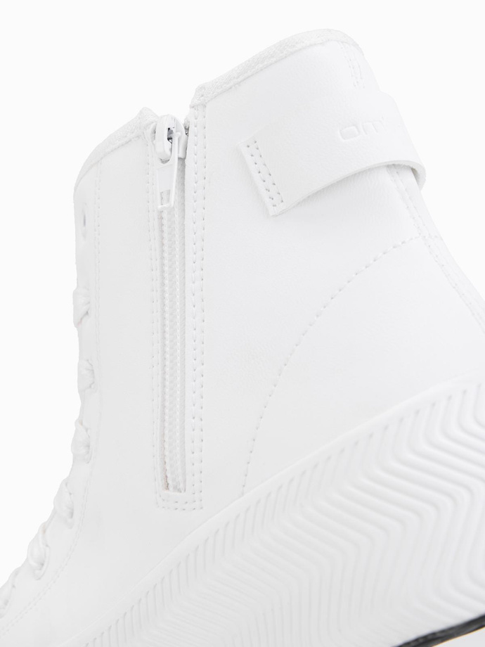 Men's high-top sneakers with zipper for easy on - white V2 OM-FOTH-0184