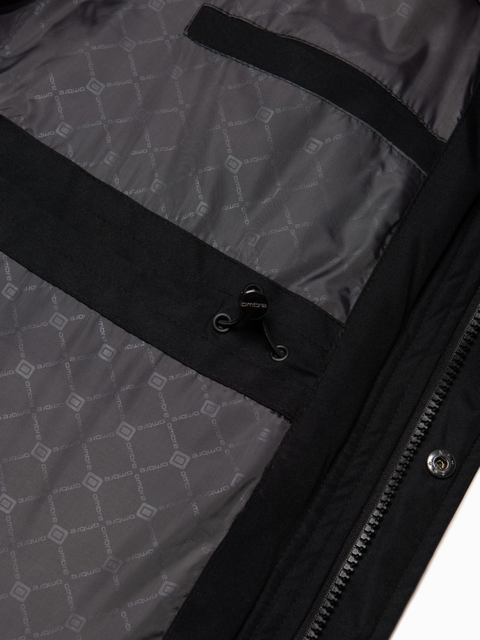 Alaskan men's winter jacket with detachable fur from the hood - black V2 OM-JALJ-0148