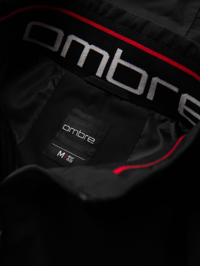 Kurtka męska z kapturem i wysoką stójką - czarna V1 OM-JANP-0222