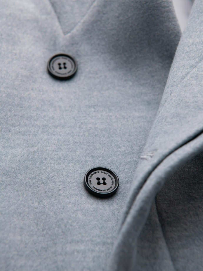 Men's coat with high collar and asymmetrical fastening - grey melange V1 OM-COWC-0141