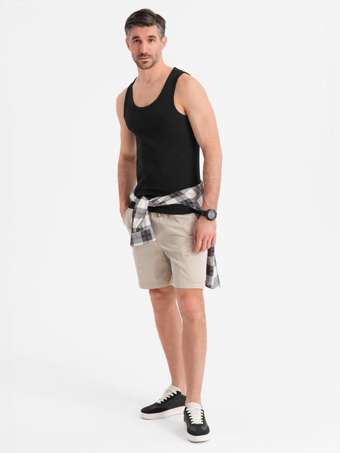 Men's cotton basic t-shirt with straps - black V3 OM-TSBT-0239