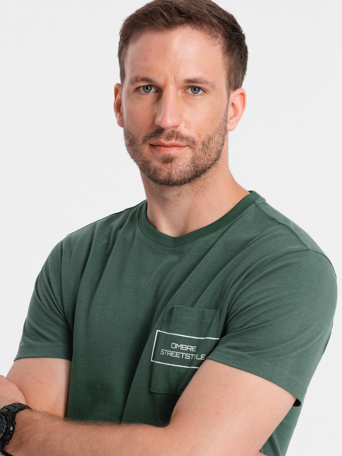 Ombre Streetstyle men's cotton t-shirt with pocket print - dark green V4 OM-TSCT-0108