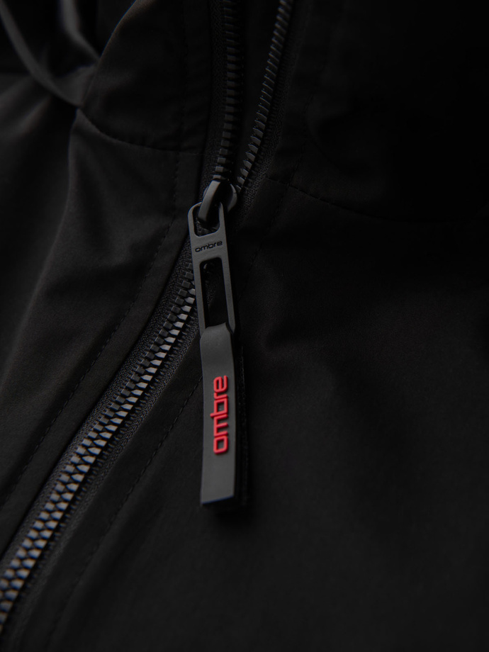 Kurtka męska z kapturem i wysoką stójką - czarna V1 OM-JANP-0222