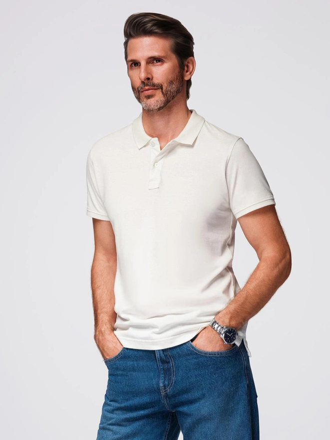 Polo shirt in cotton pique knit - ecru V7 OM-POSS-0103