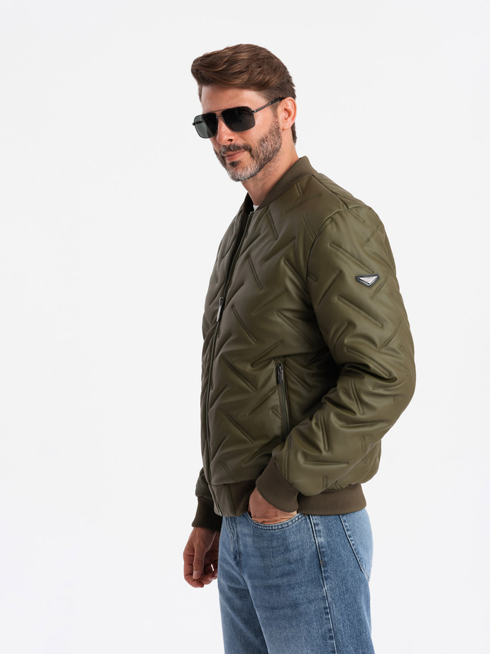Men's embossed bomber jacket - olive V2 OM-JALP-0196