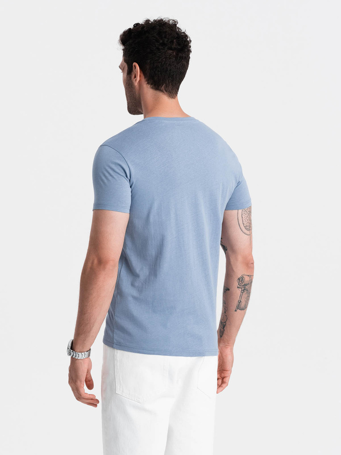 BASIC men's classic cotton T-shirt with a serape neckline - blue V20 OM-TSBS-0145