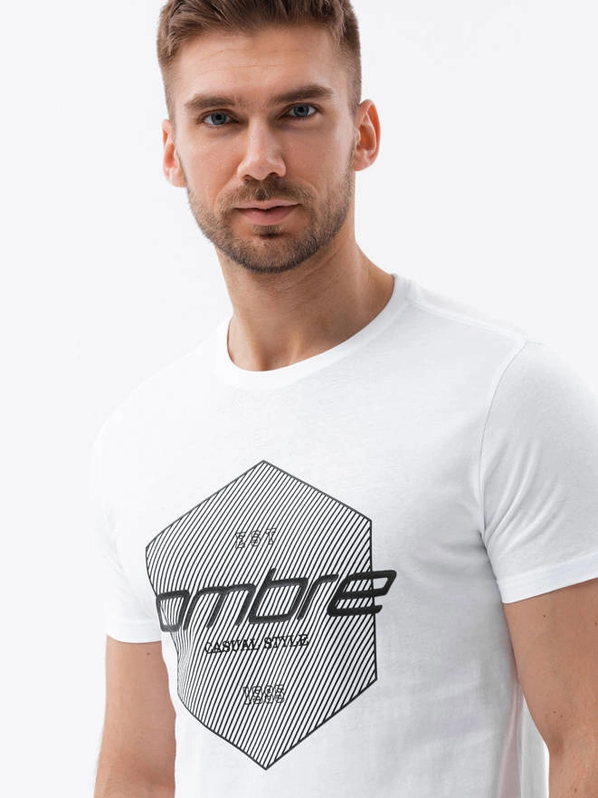 Men's printed cotton t-shirt - white V1 S1753