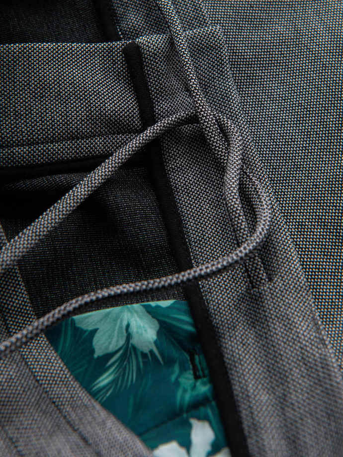 Krótkie spodenki męskie SLIM FIT ze strukturalnej melanżowej dzianiny – czarne V2 OM-SRCS-0166