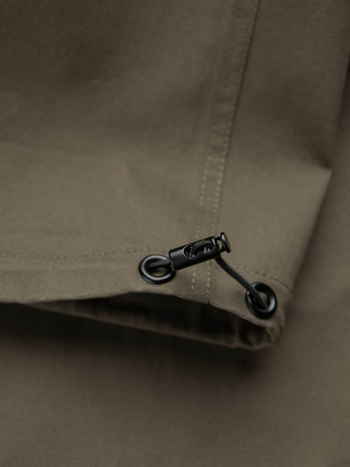 Spodnie męskie z kieszeniami cargo i ściągaczem na dole nogawki - ciemnooliwkowe V1 OM-PACG-0189