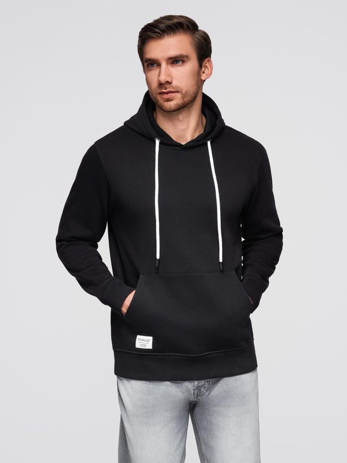 Men's kangaroo sweatshirt with hood - black V5 OM-SSBN-0177