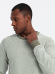 Knitted men's RELAXED FIT sweater with patterns - olive V2 OM-SWSW-0111