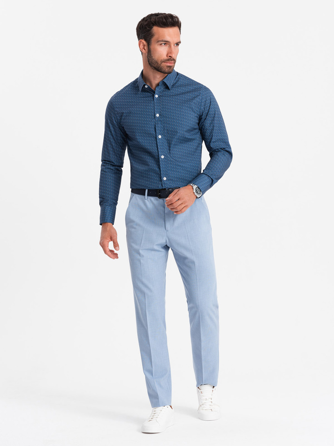 Bawełniana koszula męska we wzory SLIM FIT - niebieska V4 OM-SHCS-0151