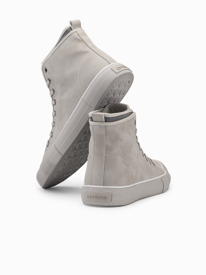 Wysokie buty męskie trampki z dekoracyjną lamówką – popielate V3 OM-FOTH-0158