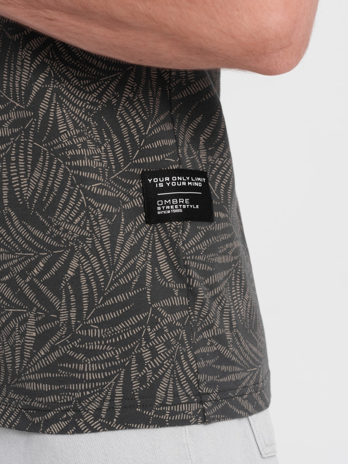 Men's full-print t-shirt in palm leaves - graphite V4 OM-TSFP-0182