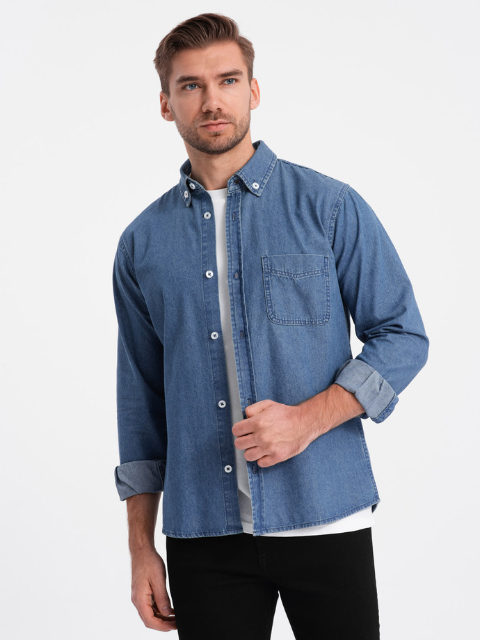 Classic men's SLIM denim shirt - blue OM-SHDS-0116