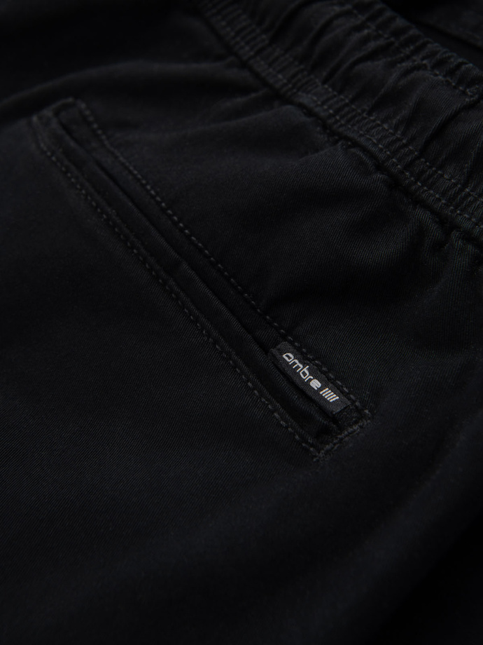 Men's cotton cargo shorts with elastic waistband - black V4 OM-SRCG-0190