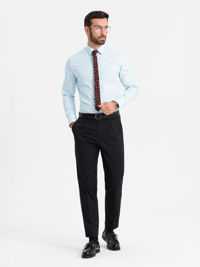 Classic men's cotton SLIM FIT shirt in fishnet - blue V4 OM-SHCS-0156