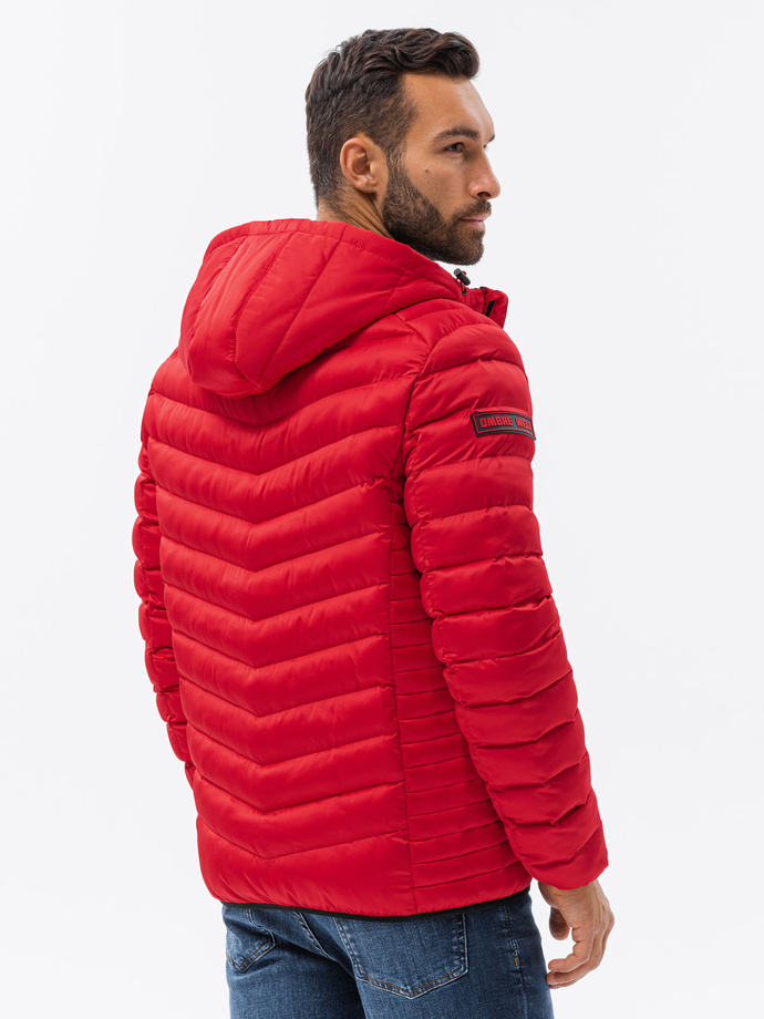 Men's quilted jacket with satin finish - red V7 OM-JALP-0121