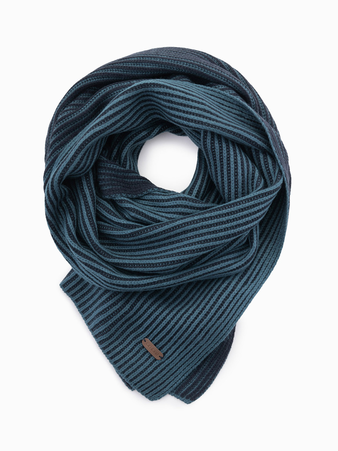 Knitted men's two-tone striped scarf - navy blue and sea V2 OM-ACSF-0114