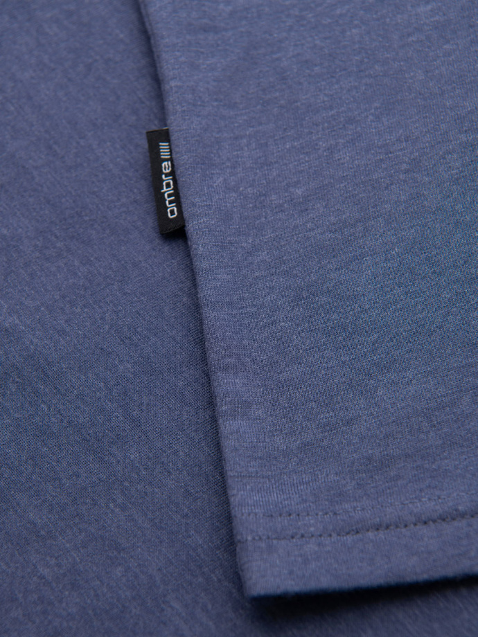 Men's BASIC classic cotton T-shirt with a serape neckline - blue melange V18 OM-TSBS-0237