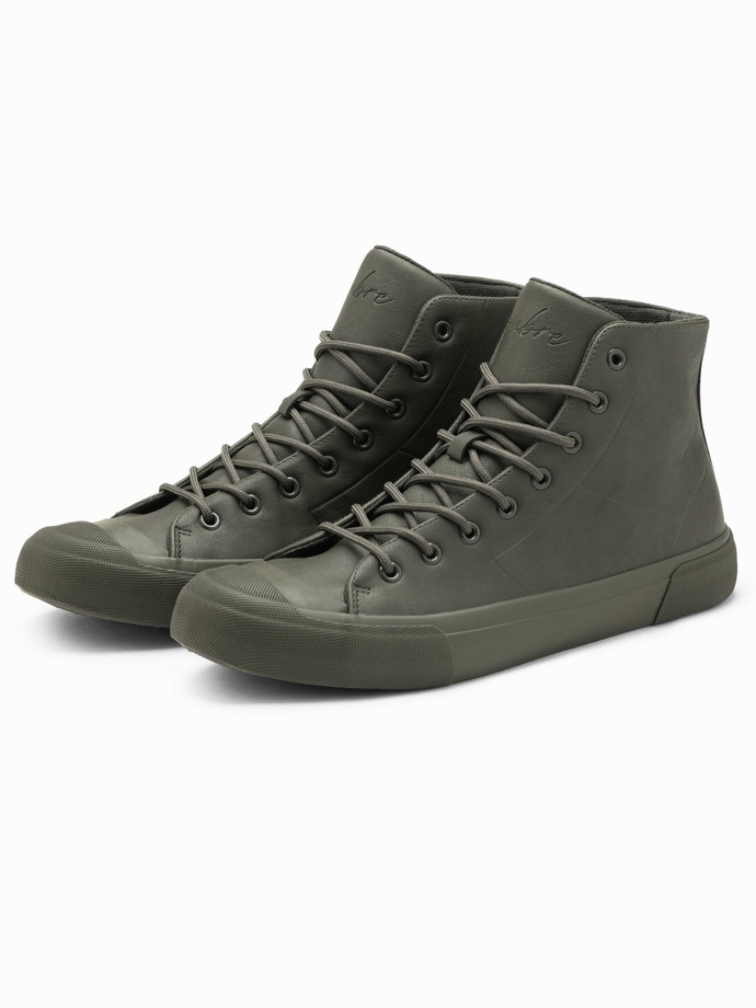Men's high-top sneakers with rubber toecap - olive V4 OM-FOSH-0138