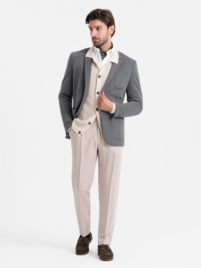 Elegant fitted men's structured knit blazer- graphite V3 OM-BLZB-0129