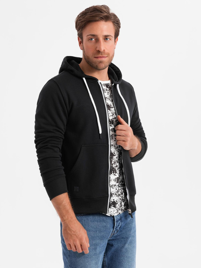 Bluza męska rozpinana z kapturem BASIC - czarna V1 OM-SSBZ-0118