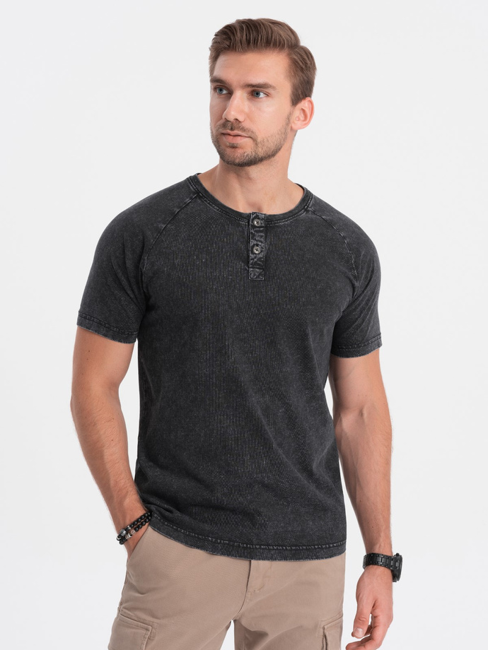 Men's t-shirt with henley neckline - black V1 S1757