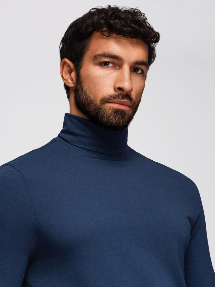 Men's plain turtleneck longsleeve - navy blue V2 OM-LSCL-0130