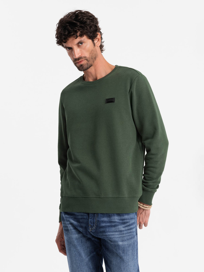 Men's non-stretch sweatshirt with metal pin - dark green V4 OM-SSNZ-0136