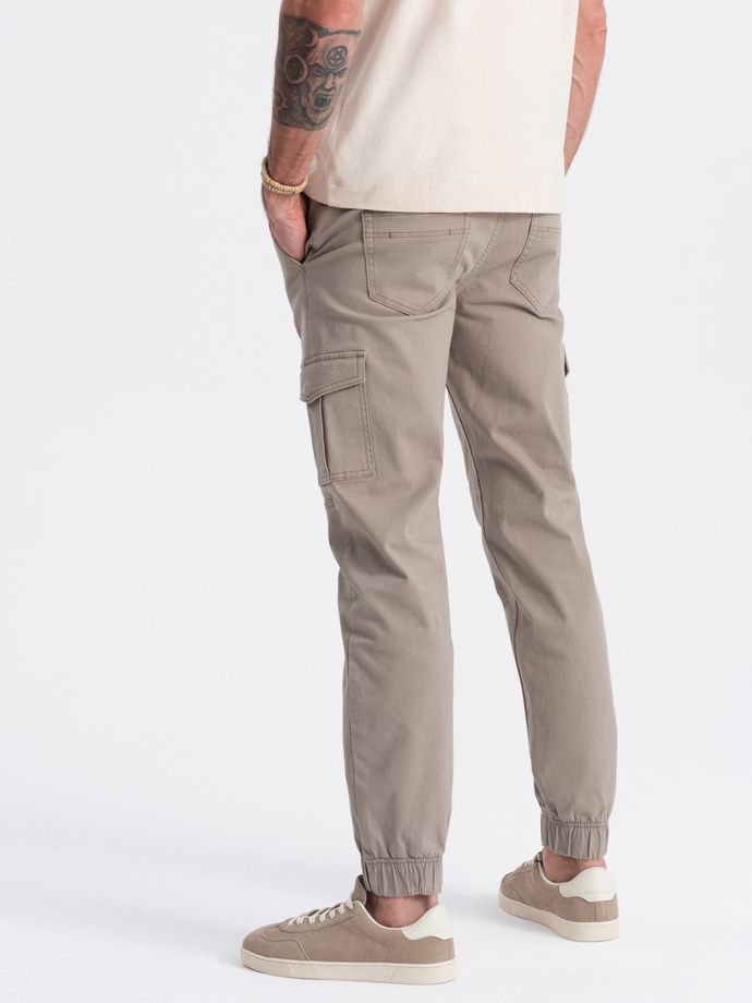 Men's JOGGER pants with zippered cargo pockets - beige V2 OM-PAJO-0123