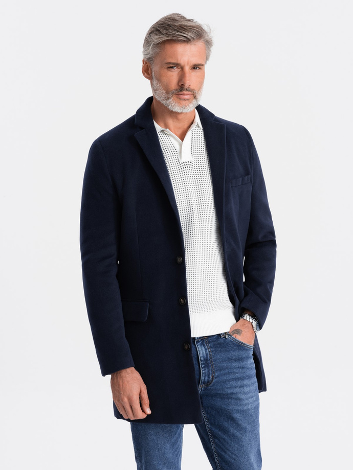 Men's classic single-breasted coat - navy blue V1 C432