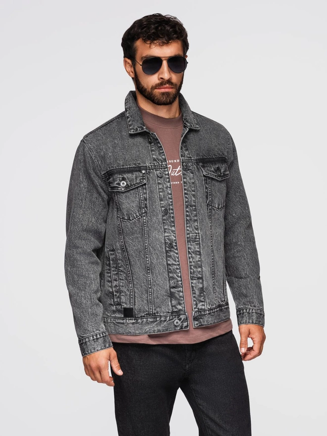 Men's denim katana jacket with washem - graphite V5 OM-JADJ-0219