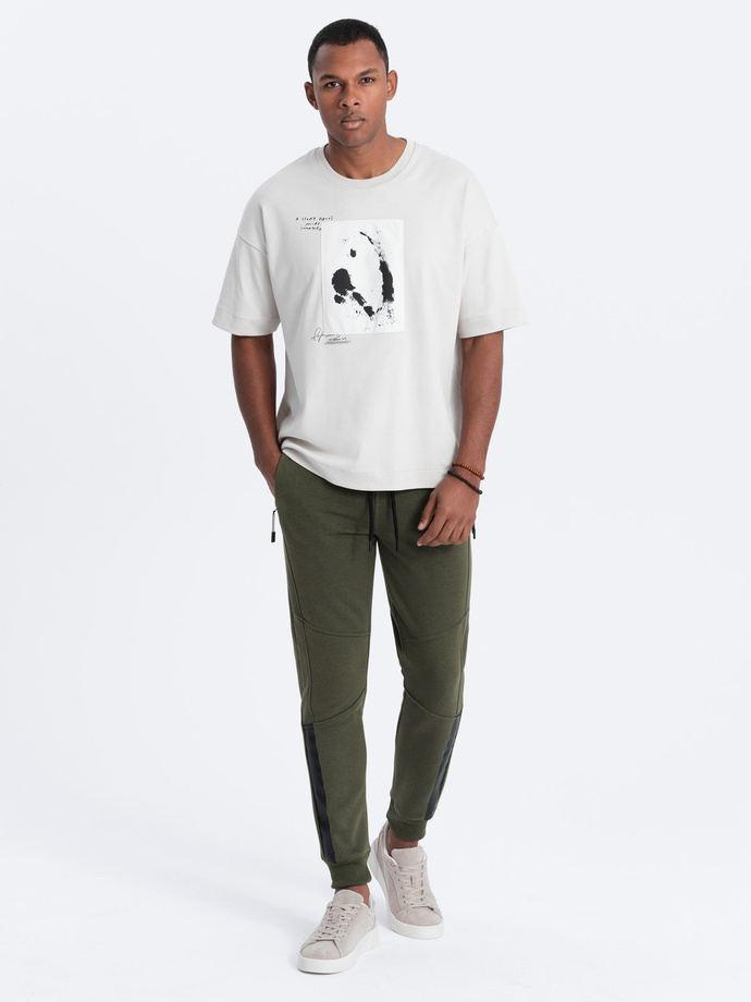 Men's sweatpants with stitching - khaki V1 OM-PASK-0137